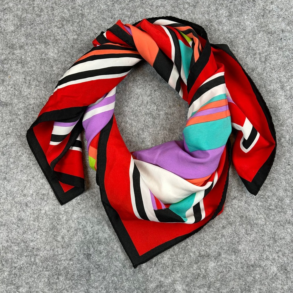 Runway Vintage Geometric Chic Silk Scarf Red Purple Art Deco Maximalism